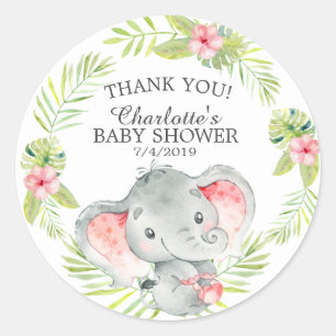 Sticker Rond Sweet Jungle Elephant Baby shower Favor Merci