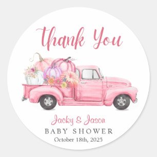 Sticker Rond Sweet Little Citrouille Baby shower fille rose