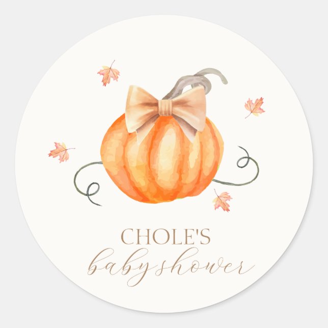 Sticker Rond Sweet Little Citrouille Bow Baby shower d'automne (Devant)