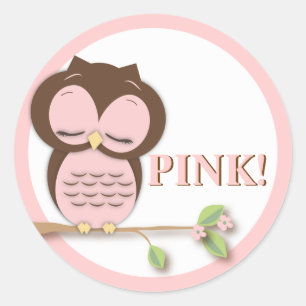 Sticker Rond Sweet Little Girl Owl sur une Branche Team PINK!