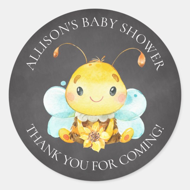 Sticker Rond Sweet Little Honey Bee Baby Douche Merci Clas (Devant)