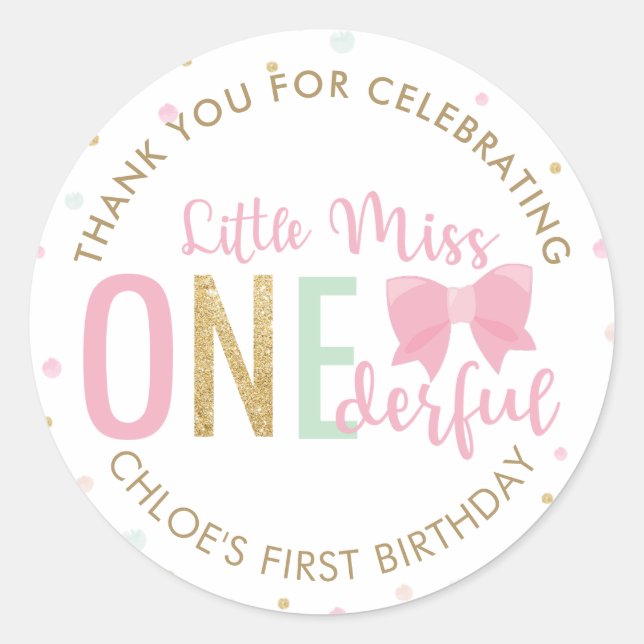 Sticker Rond Sweet Little Miss Onederful 1er premier anniversai (Devant)
