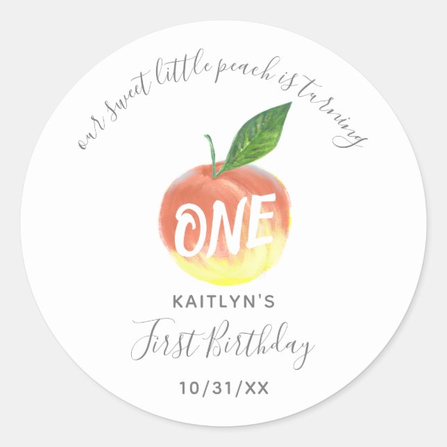 Sticker Rond Sweet Little Peach 1er anniversaire (Devant)