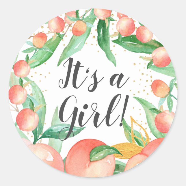 Sticker Rond Sweet Little Peach It's a Girl Favker (Devant)