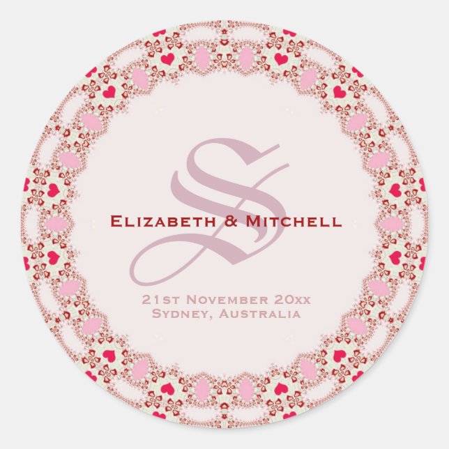 Sticker Rond Sweet Love Hearts Dentelle Mariage Keepsaké (Devant)