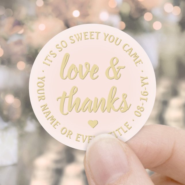Sticker Rond Sweet Love & Merci Blush Pink & Gold Elegant (Créateur téléchargé)