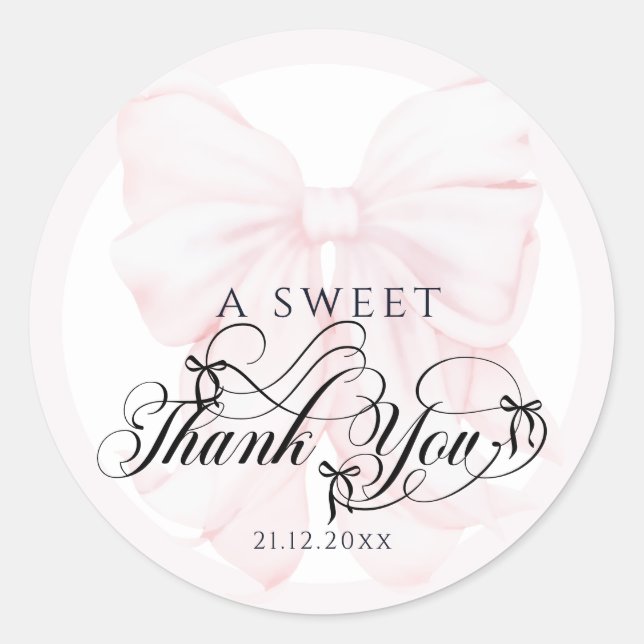 Sticker Rond Sweet Merci Un 1er anniversaire Bow Girls roses (Devant)