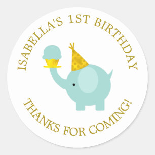 Sticker Rond Sweet Mint Green Elephant fête d'anniversaire