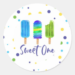 Sticker Rond Sweet One 1er anniversaire bleu vert Pop