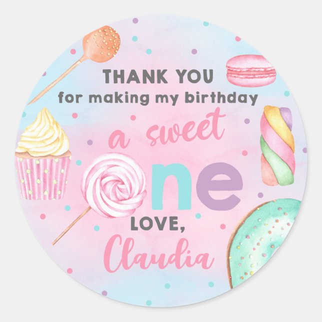 Sticker Rond Sweet One girl anniversaire merci cercle autocolla (Devant)