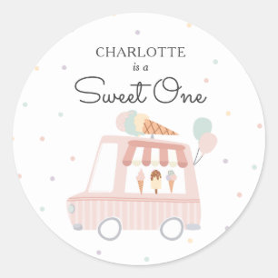 Sticker Rond Sweet One Ice Cream 1er Anniversaire Fête Faveurs