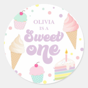 Sticker Rond Sweet One Ice Cream and Cake 1er anniversaire