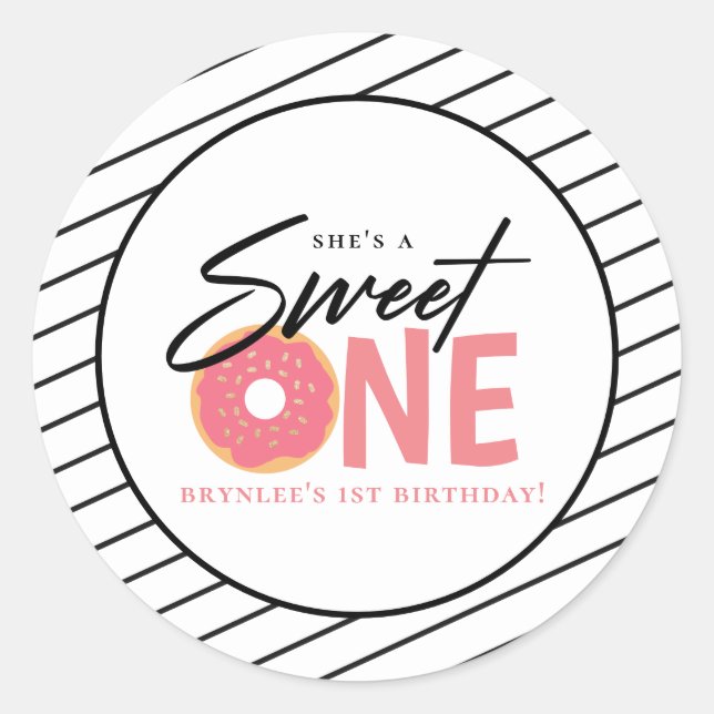 Sticker Rond Sweet One Pink Doughnut 1er anniversaire (Devant)