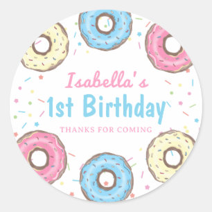 Sticker Rond Sweet One Sprinkings Donut 1er Merci d'anniversair