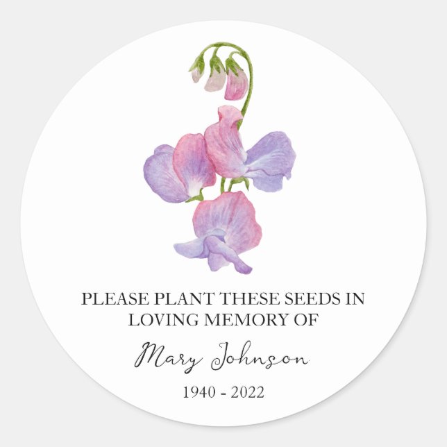 Sticker Rond Sweet Pea Memorial - Forfait de semences funéraire (Devant)