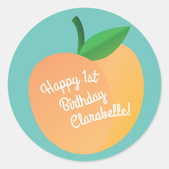 Sticker Rond Sweet Peach Cute Fruit 1er Anniversaire Thème (Devant)