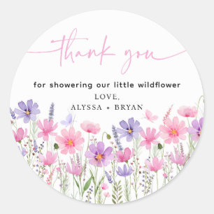 Sticker Rond Sweet Pink Baby en Fleur Baby shower Fleur sauvage