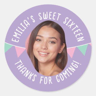 Sticker Rond Sweet sixteen 16e anniversaire Bannière photo pers