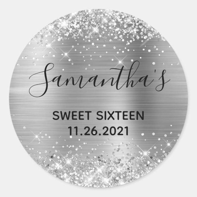 Sticker Rond Sweet sixteen à huile d'argent (Devant)