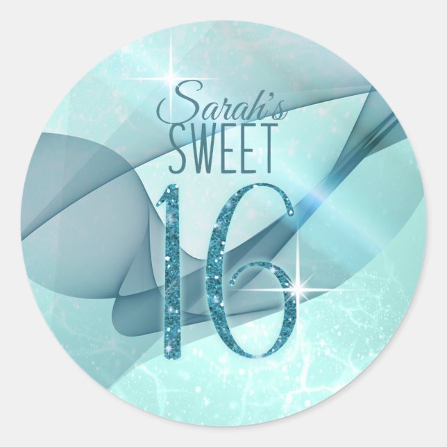 Sticker Rond Sweet sixteen à persiennes étincelantes ID Turquoi (Devant)