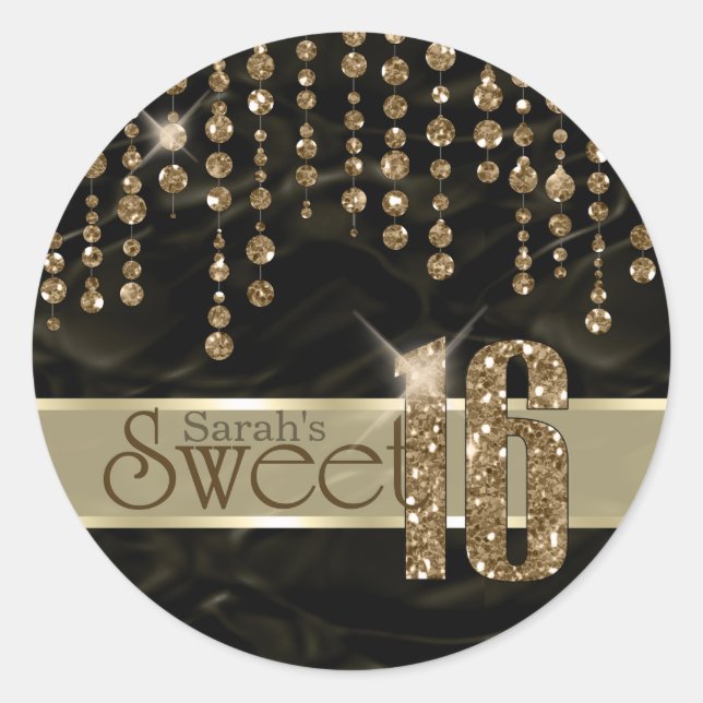 Sticker Rond Sweet sixteen bijou satiné Noir Gold ID260 (Devant)