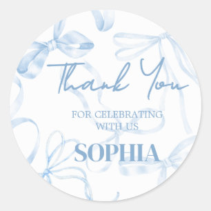 Sticker Rond Sweet sixteen Blue Bow fête d'anniversaire