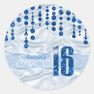 Sticker Rond Sweet sixteen de bijou satiné bleu ID260