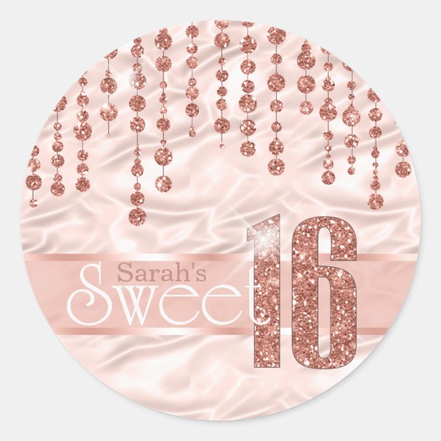 Sticker Rond Sweet sixteen de bijou satiné Rose Gold ID260 (Devant)