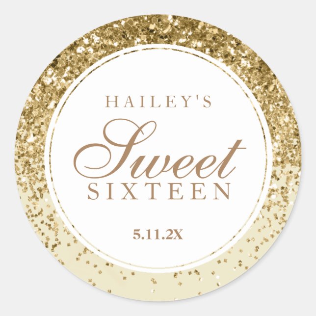 Sticker Rond Sweet sixteen de la Parties scintillant d'or (Devant)