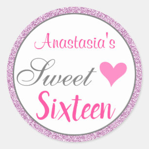 Sticker Rond Sweet sixteen de Parties scintillant violet de Gla