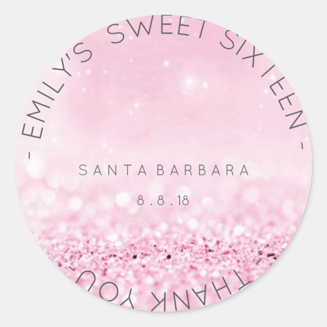 Sticker Rond Sweet sixteen Diamond Rose rose Parties scintillan (Devant)