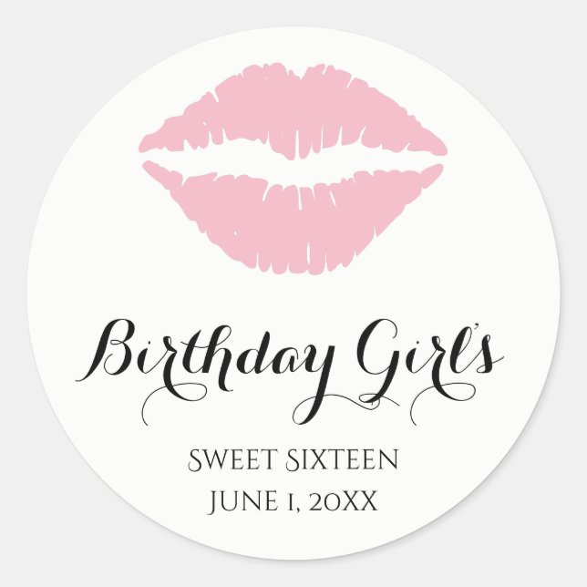 Sticker Rond Sweet sixteen en bâton rose pâle fête d'anniversai (Devant)