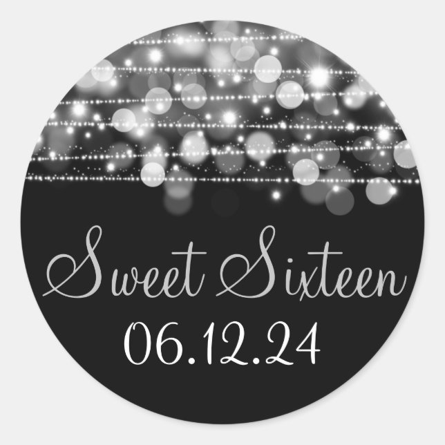 Sticker Rond Sweet sixteen Favor Party Sparkings Silver (Devant)