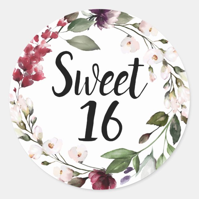 Sticker Rond Sweet sixteen floral rose roux (Devant)