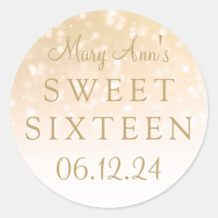 Sticker Rond Sweet sixteen Gold Bokeh Éclairage