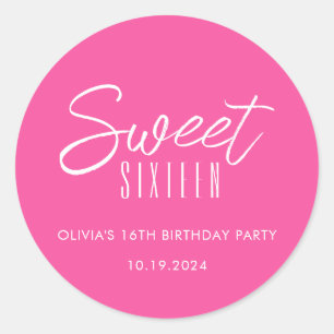 Sticker Rond Sweet sixteen moderne hot rose filles 16e annivers