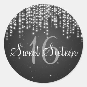 Sticker Rond Sweet sixteen Night Dazzle Noir