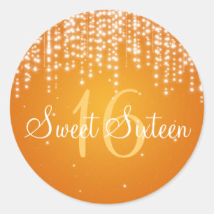 Sticker Rond Sweet sixteen Nuit Éblouissant Orange