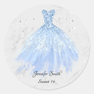 Sticker Rond Sweet sixteen parties scintillant bleu pâle