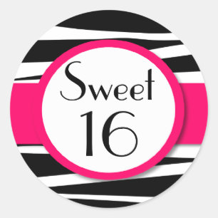 Sticker Rond Sweet sixteen Pink Zebra Lollipop Invitation avant