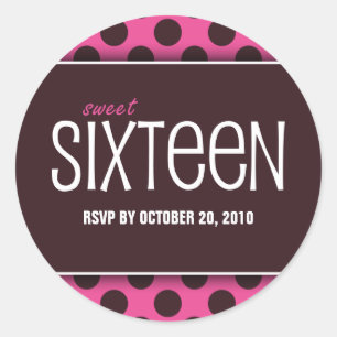 Sticker Rond Sweet sixteen rose et chocolat RSVP enveloppes