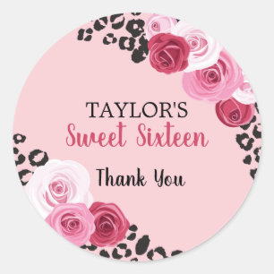 Sticker Rond Sweet sixteen rose et Poster de animal
