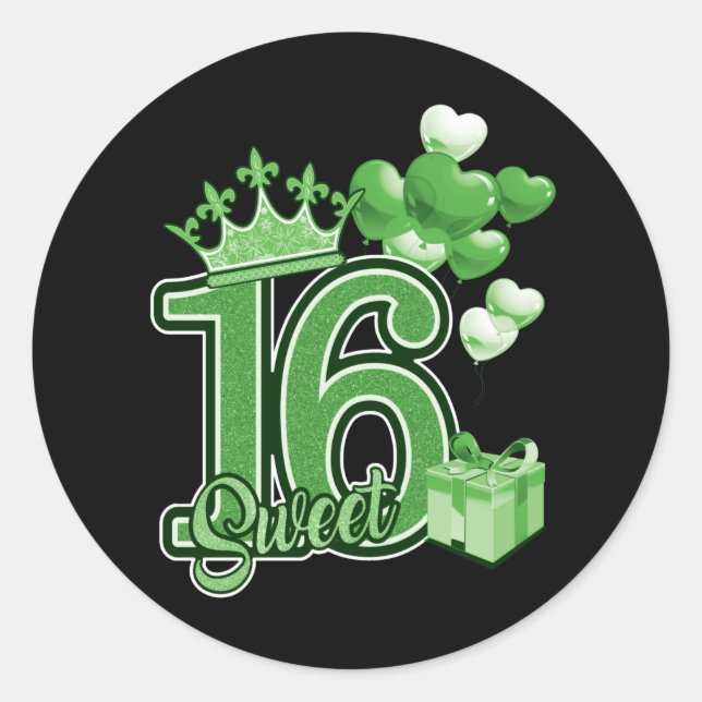 Sticker Rond Sweet sixteen Vert d'anniversaire (Devant)