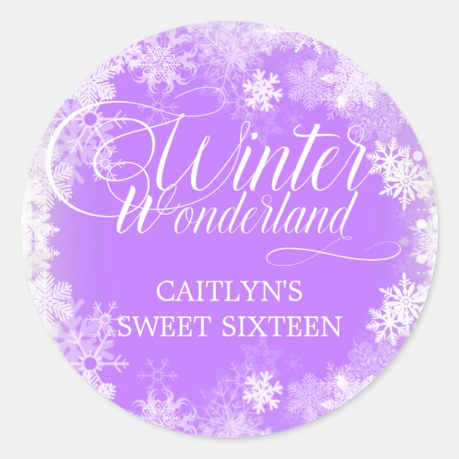 Sticker Rond Sweet sixteen Winter Wonderland Snowflake Favorise (Devant)