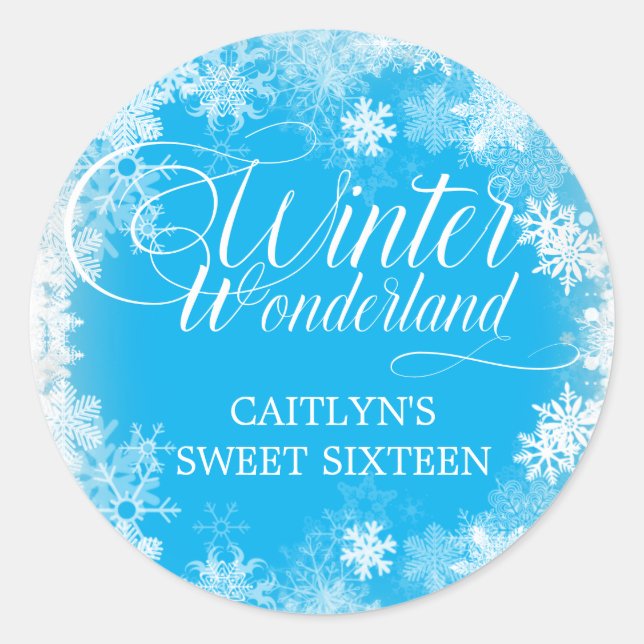 Sticker Rond Sweet sixteen Winter Wonderland Snowflake Favorise (Devant)