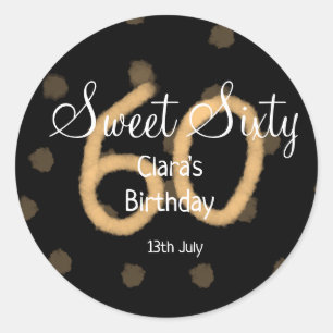Sticker Rond Sweet Soixante ajouter nom date anniversaire Polka