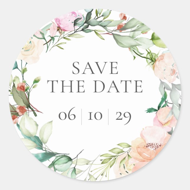 Sticker Rond Sweet Summer Roses Garland Enregistrer la date (Devant)
