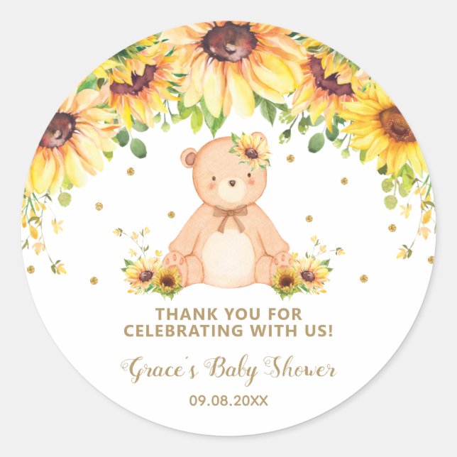 Sticker Rond Sweet Teddy Ours Tournesol Merci Parties scintilla (Devant)