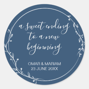 Sticker Rond Sweet Terminer Nouveau Début Marine Blue Mariage F