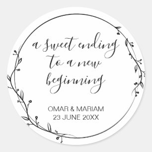 Sticker Rond Sweet Terminer Nouveau Début Noir Mariage Faveur